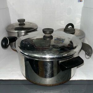 Lot Of 3 REVERE WARE Stainless Steel Copper Pots 2qt 4qt 6qt w/ Lids Cookware